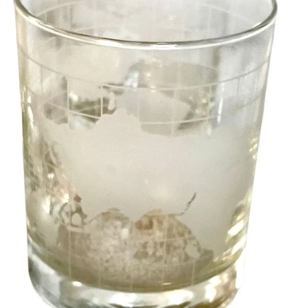 Set of 4 Vintage Nescafe Etched Glass World Map Globe Double Glass Tumblers
